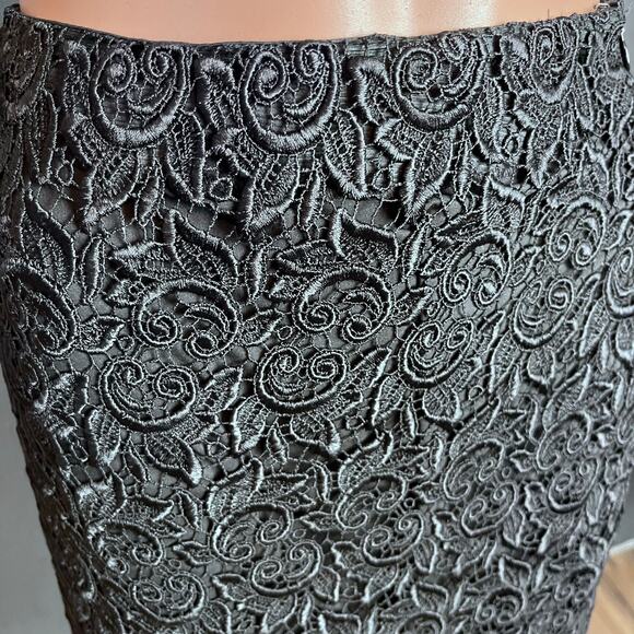 Alfani Black Lace Lined Skirt 14 Scalloped Hem Preppy Date Night Dinner Theater - Picture 2 of 5